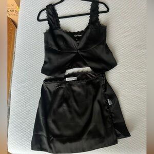 Princess Polly Black Satin Chemise Set